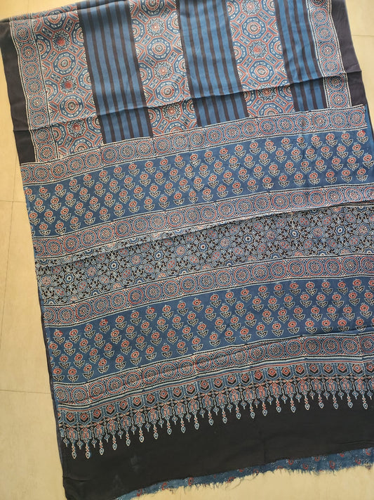 Modal sadi 
Ajrakh hand block print Saree Available....