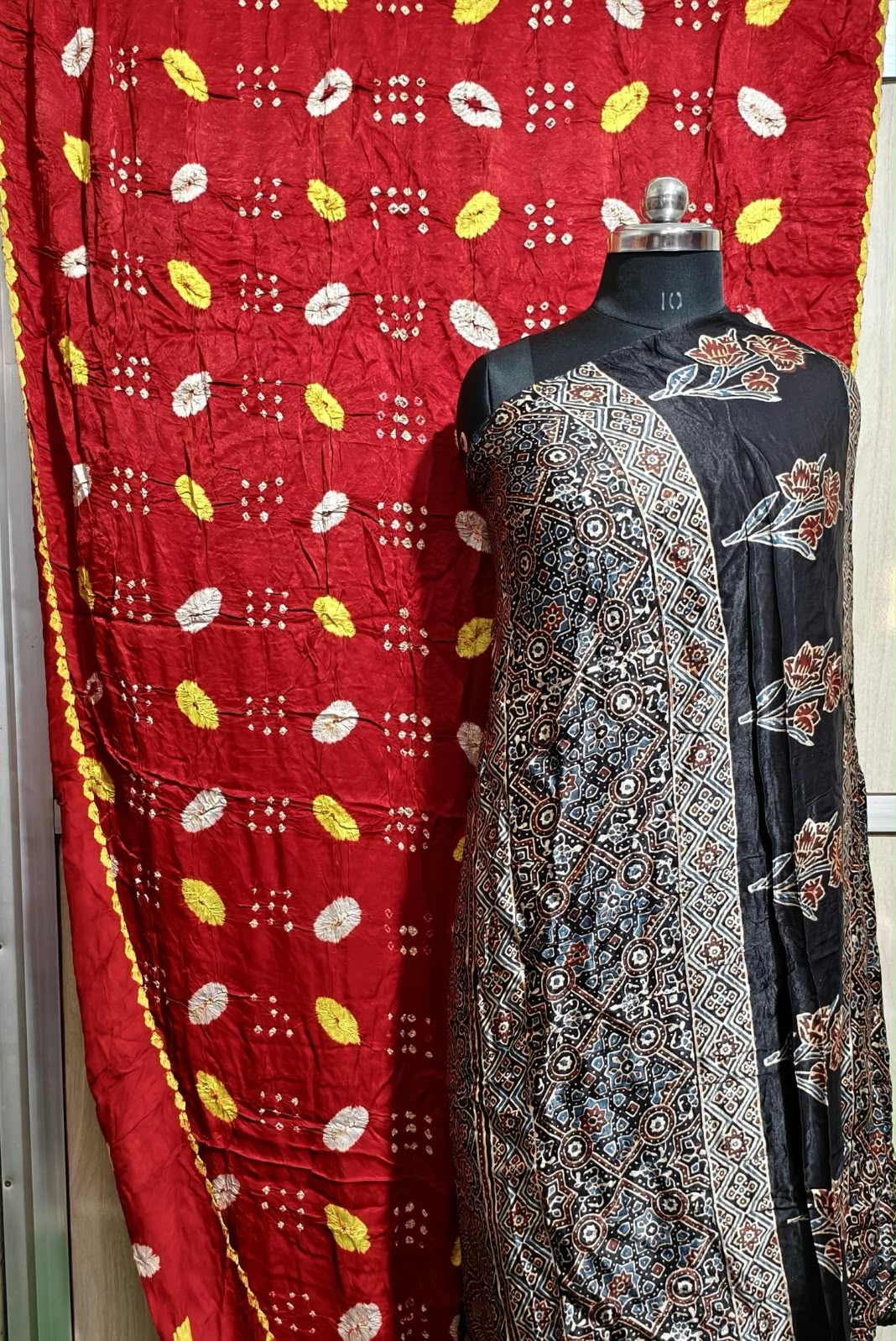 ✨ Pure Modal Silk Ajrakh Shibori saree✨*

*🌸 Premium Natural Dye Ajrakh Hand Block Print with Shibori hand bandhej saree*

*👗 Fabric Details*:

• *saree 6.50 miter . Full cut*..

*⭐ Highlights*

• 100% Premium Quality

• Natural Dye

• Authentic Ajrakh Hand Block Print

• Elegant Shibori Design

• Soft, Comfortable & Rich Finish