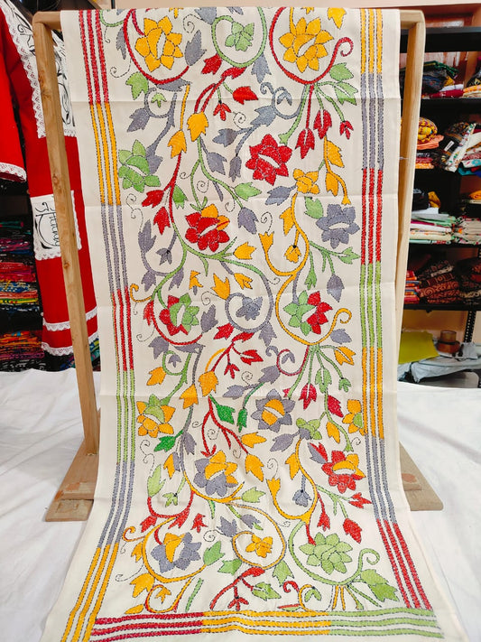 These are Tussar Slik  kantha stoles
Length 2.15/2.2 meter ( Approx)
Bohor 22' (Approx)