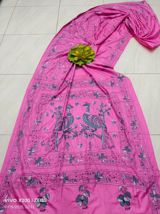 Kajali |  Blended silk saree with Kantha Embroidery