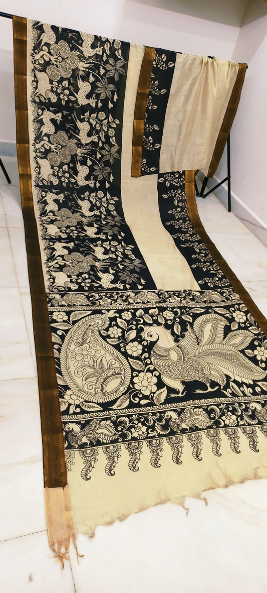 Kaadu | Mangalgiri-Silk-Kalamkari-Saree