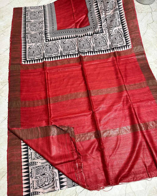 Tajvani | Tussar Ghicha Screen Print Saree