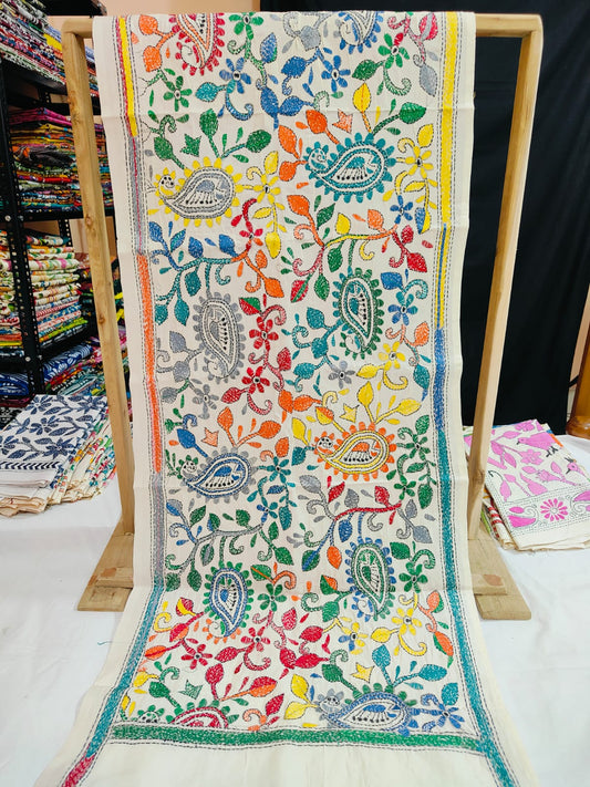 These are Tussar Slik  kantha stoles
Length 2.15/2.2 meter ( Approx)
Bohor 22' (Approx)