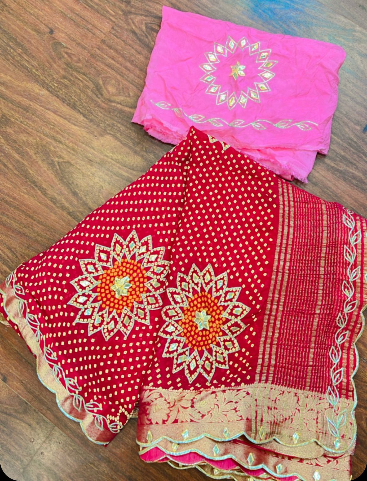 Gansira | Gota Patti work on Chinon Saree