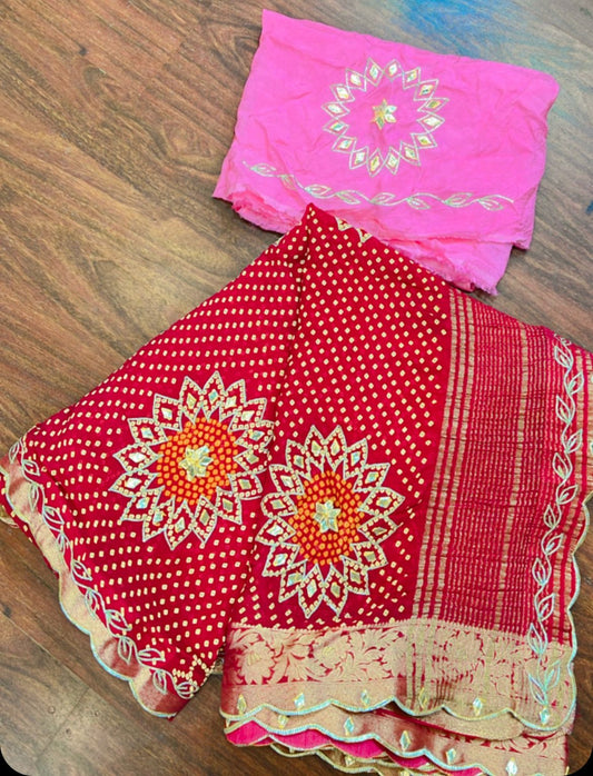 Gansira | Gota Patti work on Chinon Saree