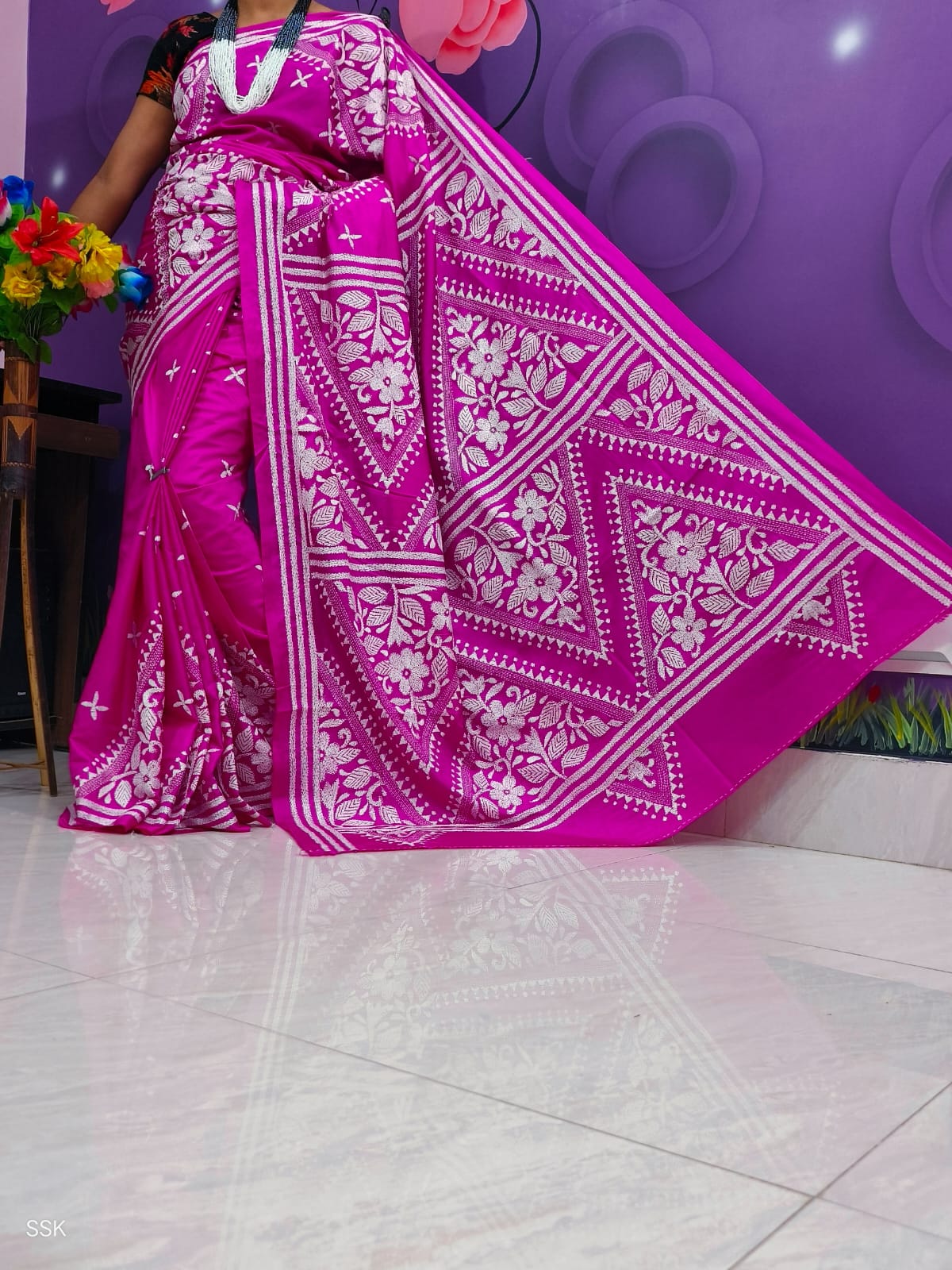 Handmade kantha on blended silk
