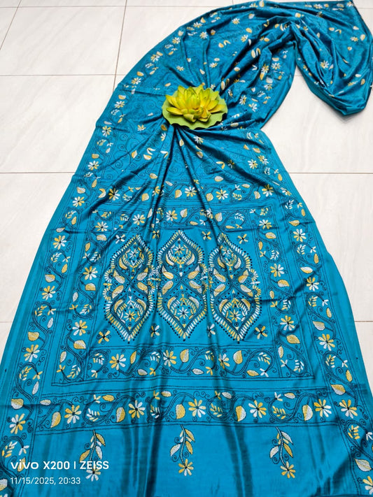 Kajalitha |  Blended silk saree with Kantha Embroidery