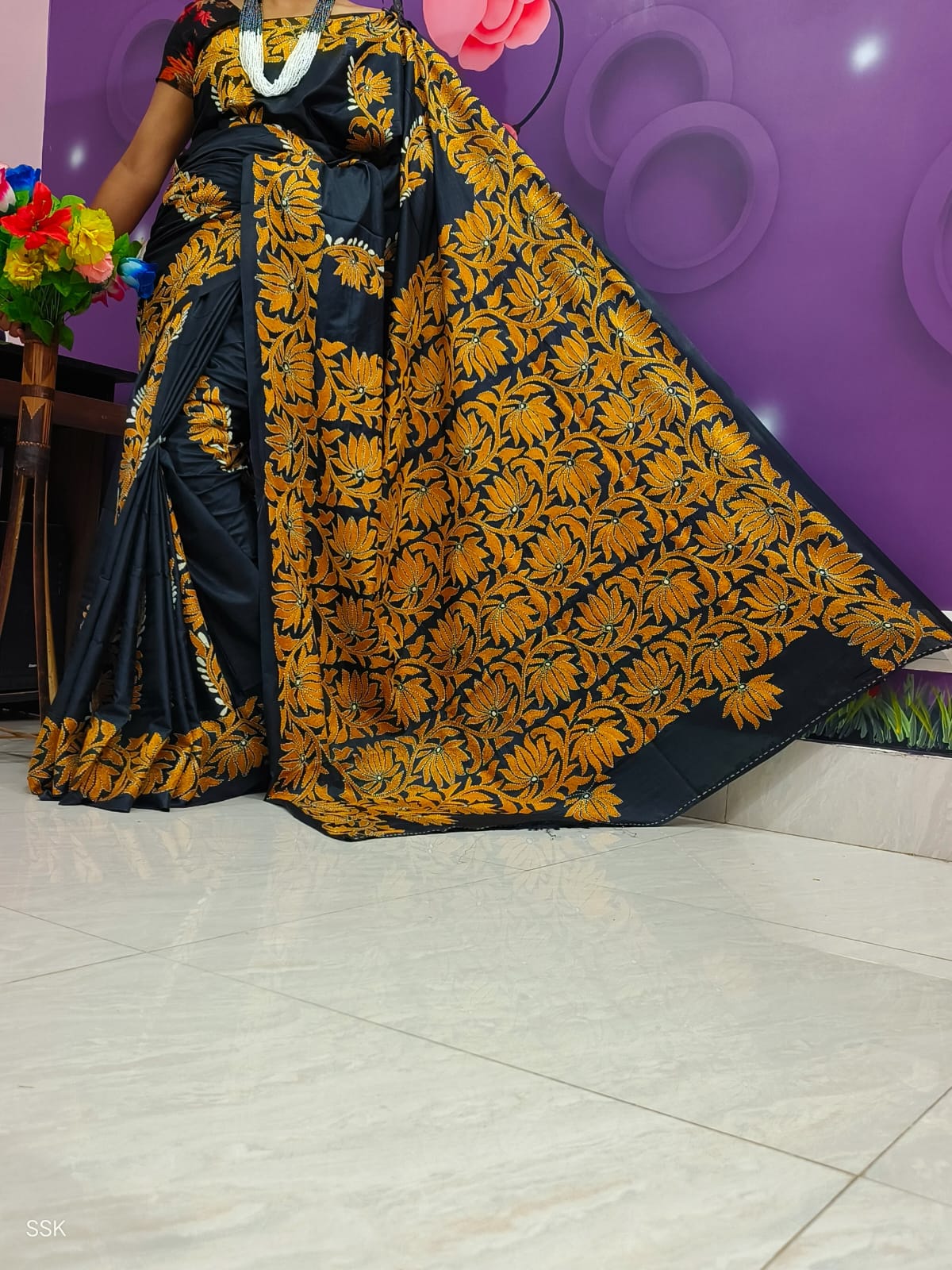 Handmade kantha on blended silk