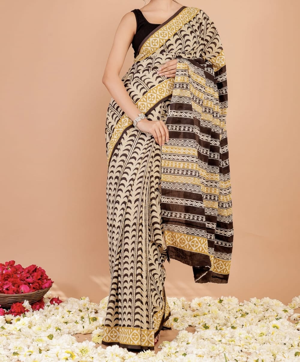 Mankhiraa | Mul Cotton Blockprint Saree