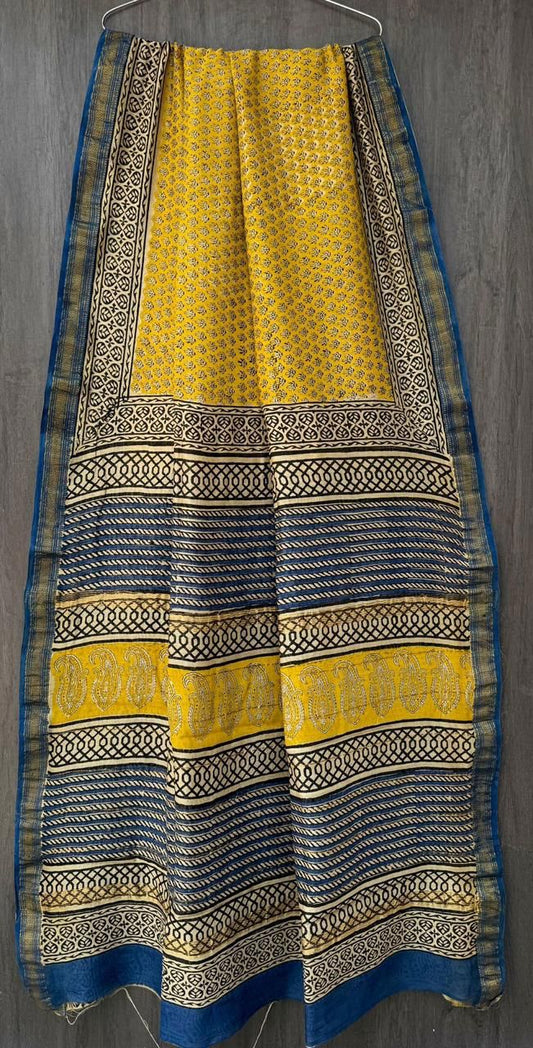 Pandit | Block printed Maheshwari Silk Saree