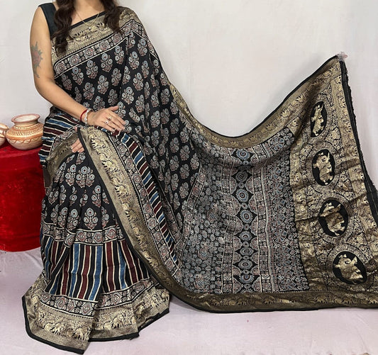 Dolrani | Ajrakh Saree on Dola Silk