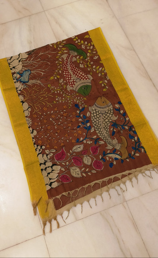 Nimana | mangalgiri cotton dupatta with kalamkari work