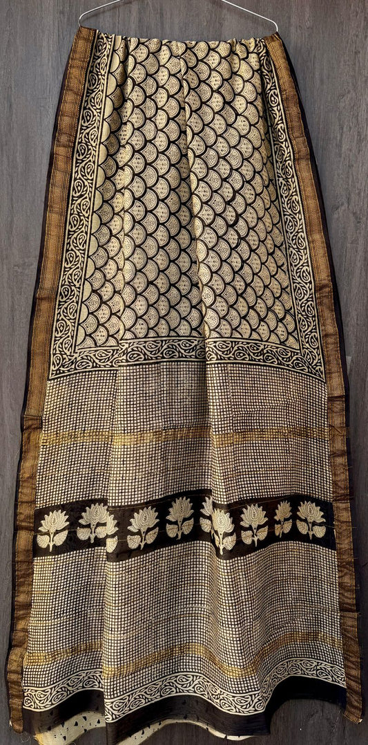 Bharati | Block printed Maheshwari Silk Saree