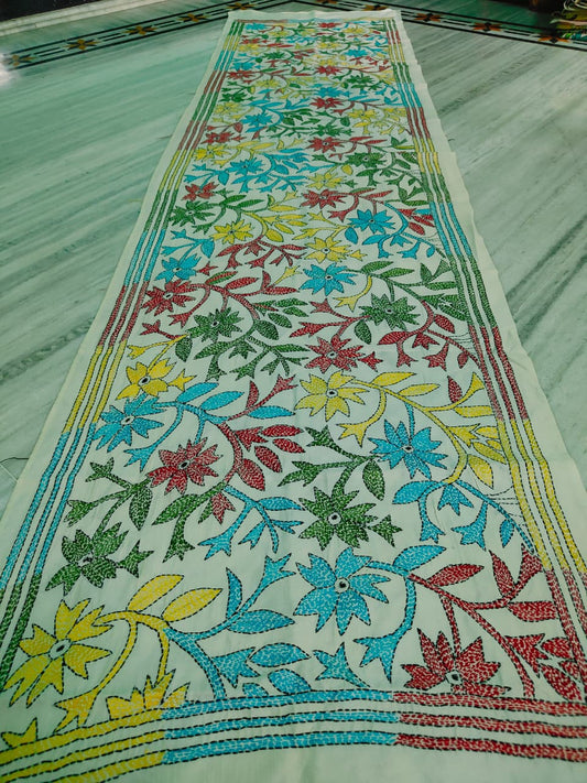 These are Tussar Slik  kantha stoles
Length 2.15/2.2 meter ( Approx)
Bohor 22' (Approx)