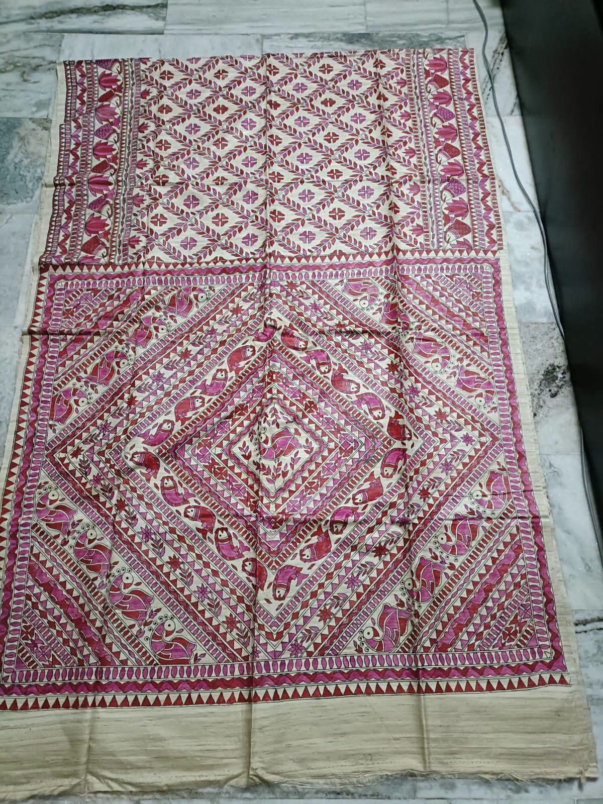 Hand painted madhubani on tussar
