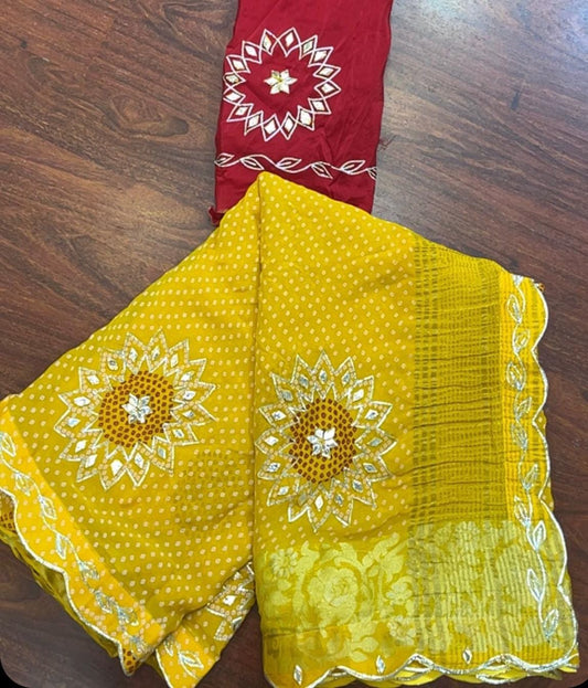 Gamvira | Gota Patti work on Chinon Saree