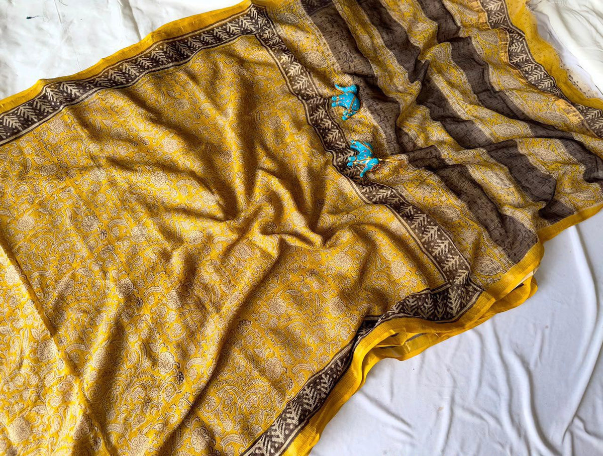 Summer special collection
Vanaspati ajark print

🥻🥻🥻🥻🥻🥻
 Kota saree new collection of Bagru print 
New collection Saree Kota Doriya .
Hand made 
Block print , Dabu print , Bagru print , vaspati print, ajark prijt
Saree length 5.5 mtr
Blouse.  80cm
Hand block printed