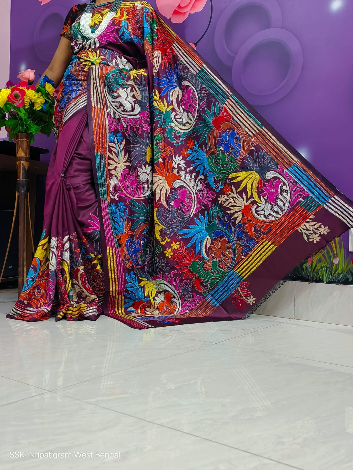 Handmade kantha on blended silk