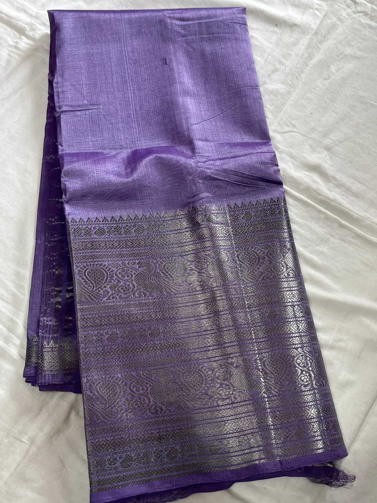 **Material **:- Mangalagiri handloom pattu by cotton (silk cotton)

**Mode **:- 400/50 big Kanchi border saree with all-over plain pattu and tick weavings sarees 

Running zari lines pallu & plain blouse