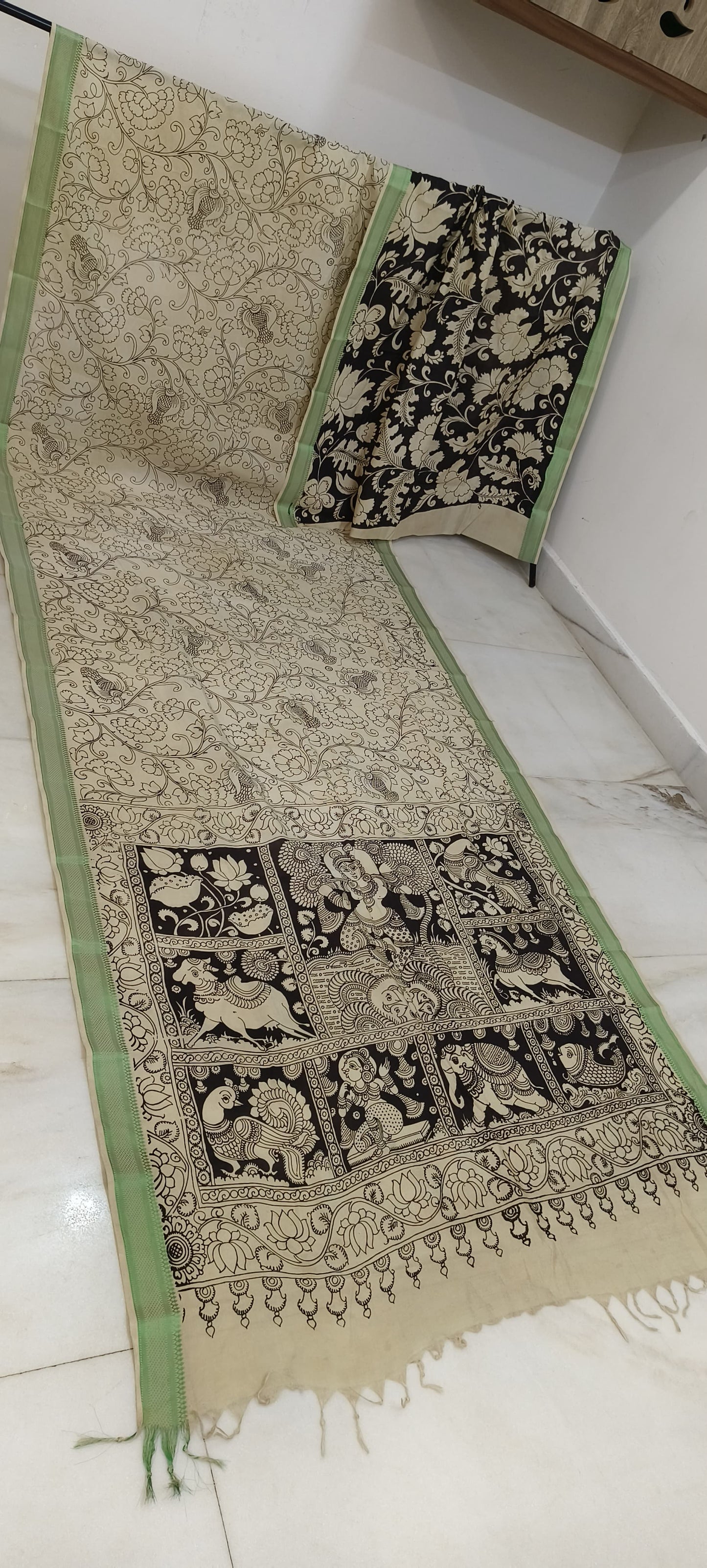 Kumari | Black and white kalamkari Saree