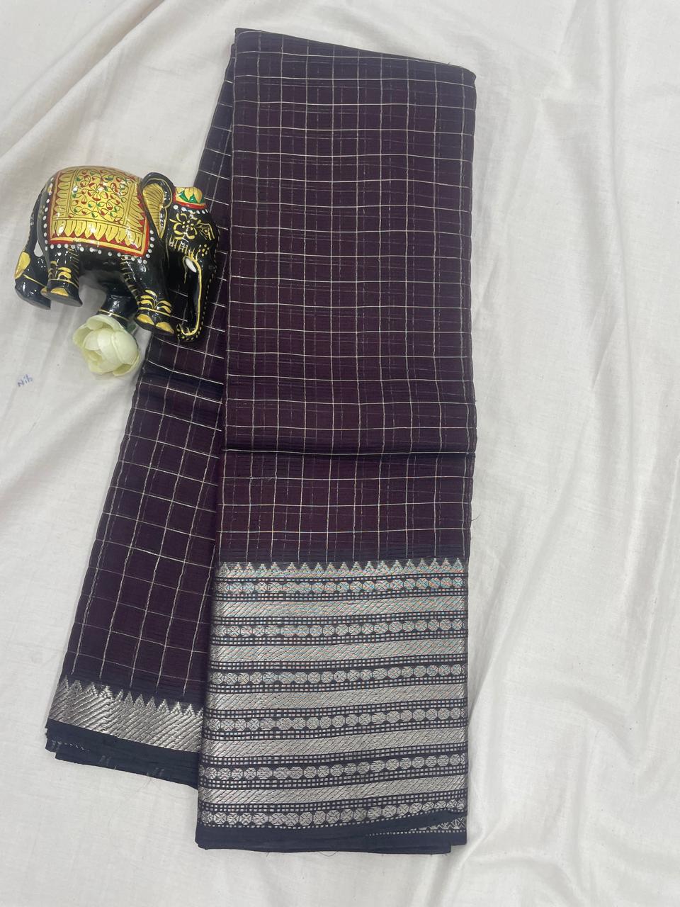 *Pure mangalagiri handloom Pattu sarees with rudraksha boarder*

*Saree all over small checks with big rudraksha boarder*

*Pallu blouse self*