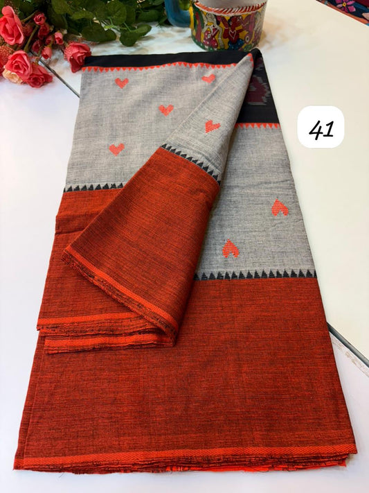 Handwoven pure Dhonekhali cotton ( 100 count cotton Dhonekhali saree)
Without BP(5.5 mtr)