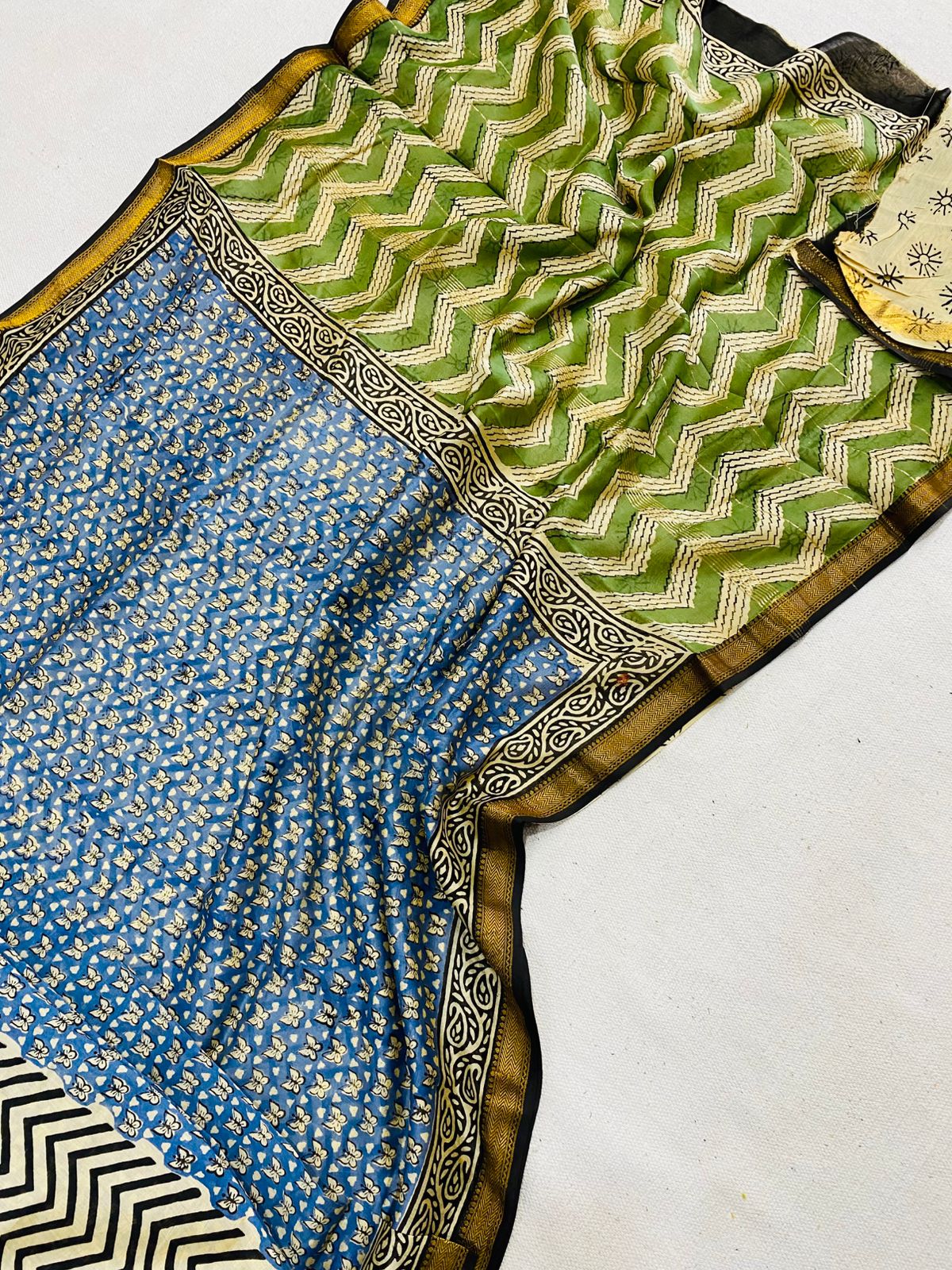 Let’s Wear #ethicallymade✅
🍁Beautifully Crafted Maheshwari Silk Saree  collection🍁
 Specially Designed in Bagru  jahota rapid dabu hand block print
100% Natural Dye
Fabric : Maheshwari Silk 
Length : 5.5 Meters
Blouse Piece : 0.90 Meter
