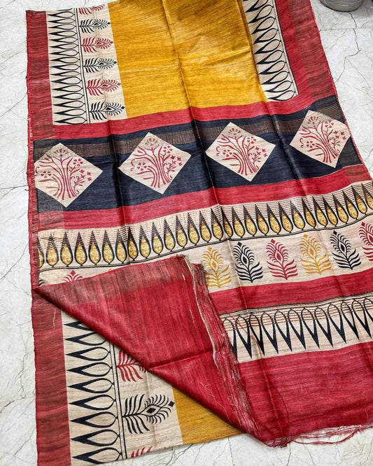 Tusilva | Tussar Ghicha Screen Print Saree