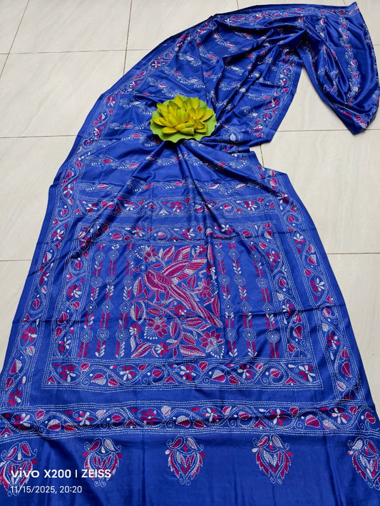 Kairaika |  Blended silk saree with Kantha Embroidery