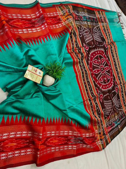 *Pure raw silk handloom Ikkat and vidarbha temple border saree with contrast blouse*
Pure raw silk saree
Silk mark certified
Handloom made
Best quality