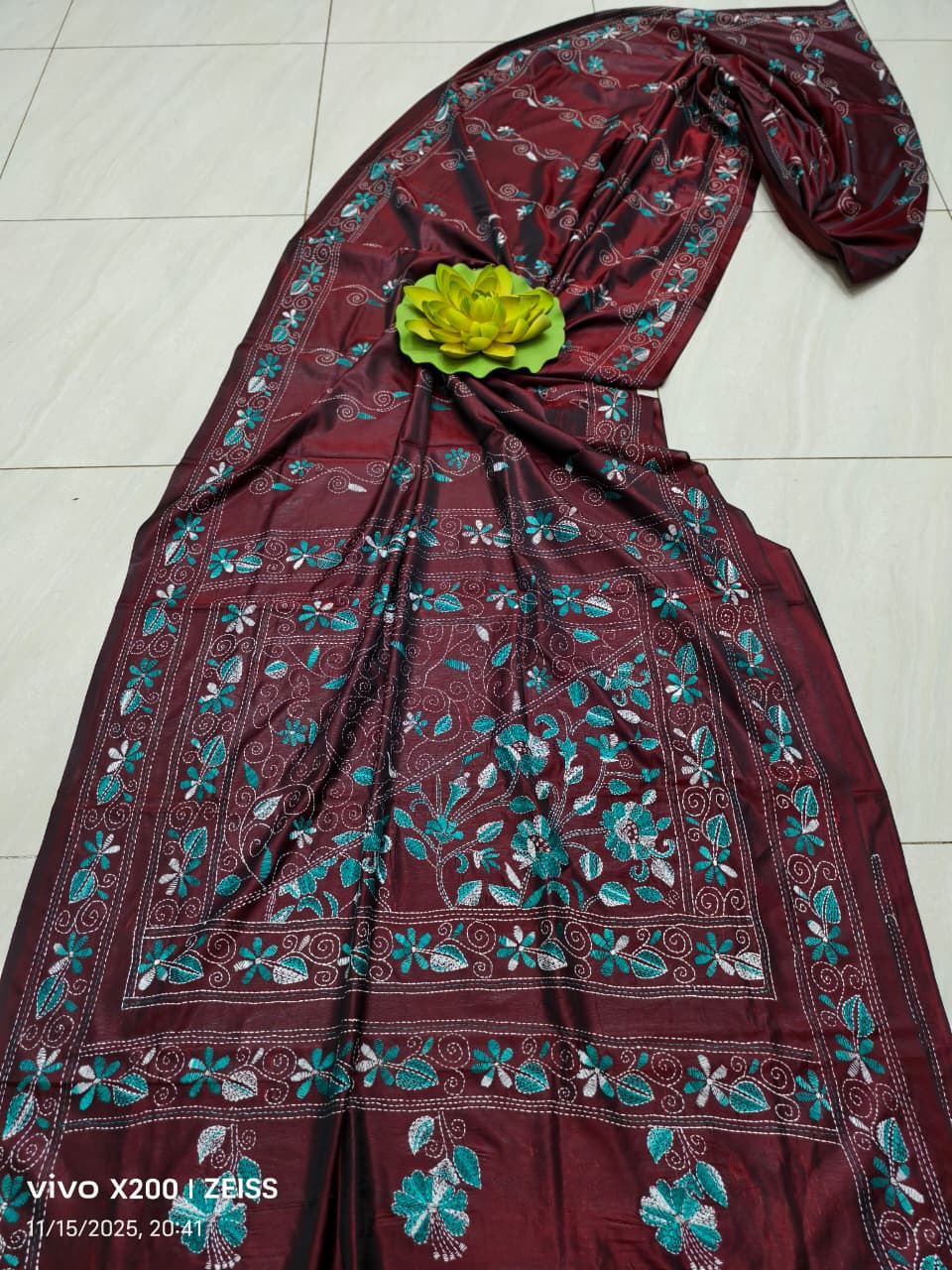 Kairapriya |  Blended silk saree with Kantha Embroidery