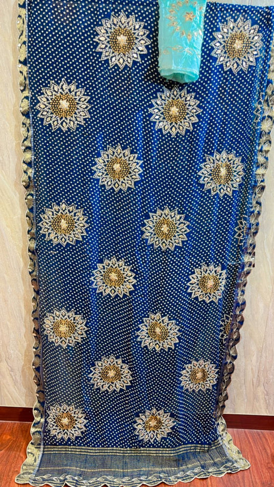 Gabhnita | Gota Patti work on Chinon Saree