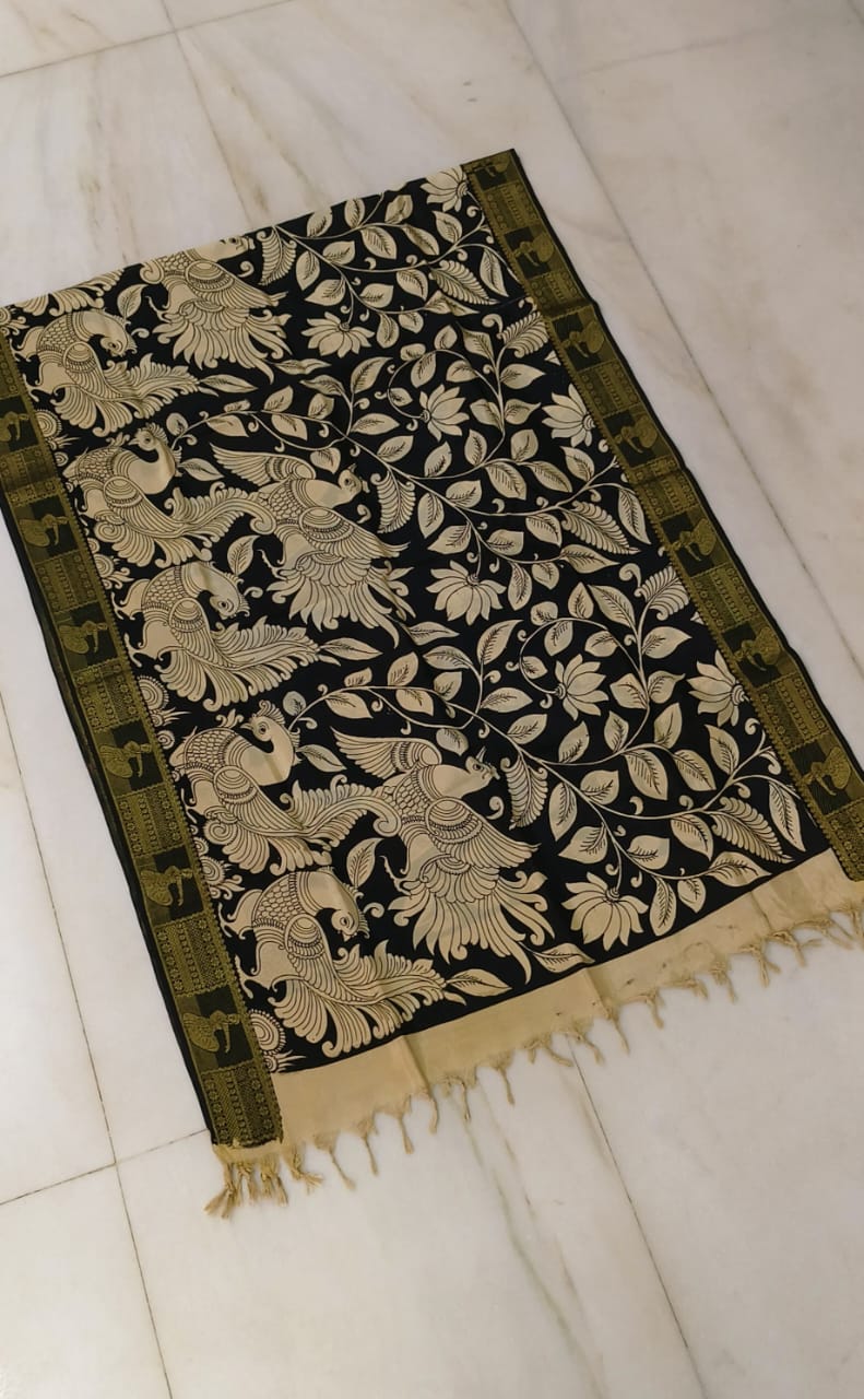 Pakshi | Kalamkari-Silk-Dupatta