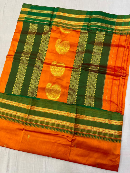 *Narayanpeth silk saree*
Running blouse 
Shoulder butti 
Pure silk
*Price: 6300/- + ship*