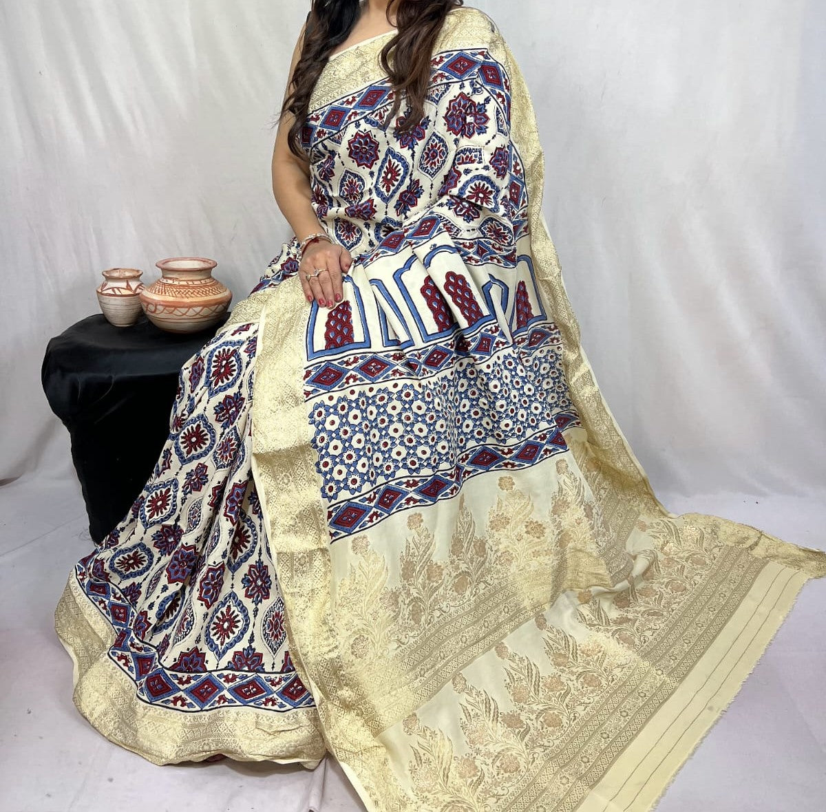 Donira | Ajrakh Saree on Dola Silk