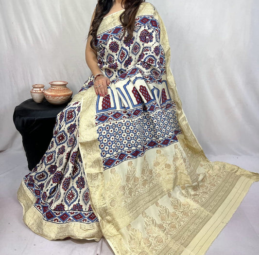 Donira | Ajrakh Saree on Dola Silk