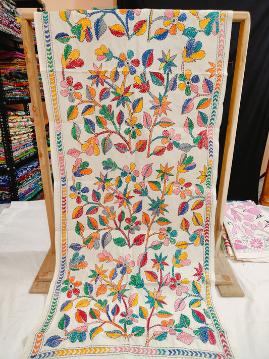 These are Tussar Slik  kantha stoles
Length 2.15/2.2 meter ( Approx)
Bohor 22' (Approx)