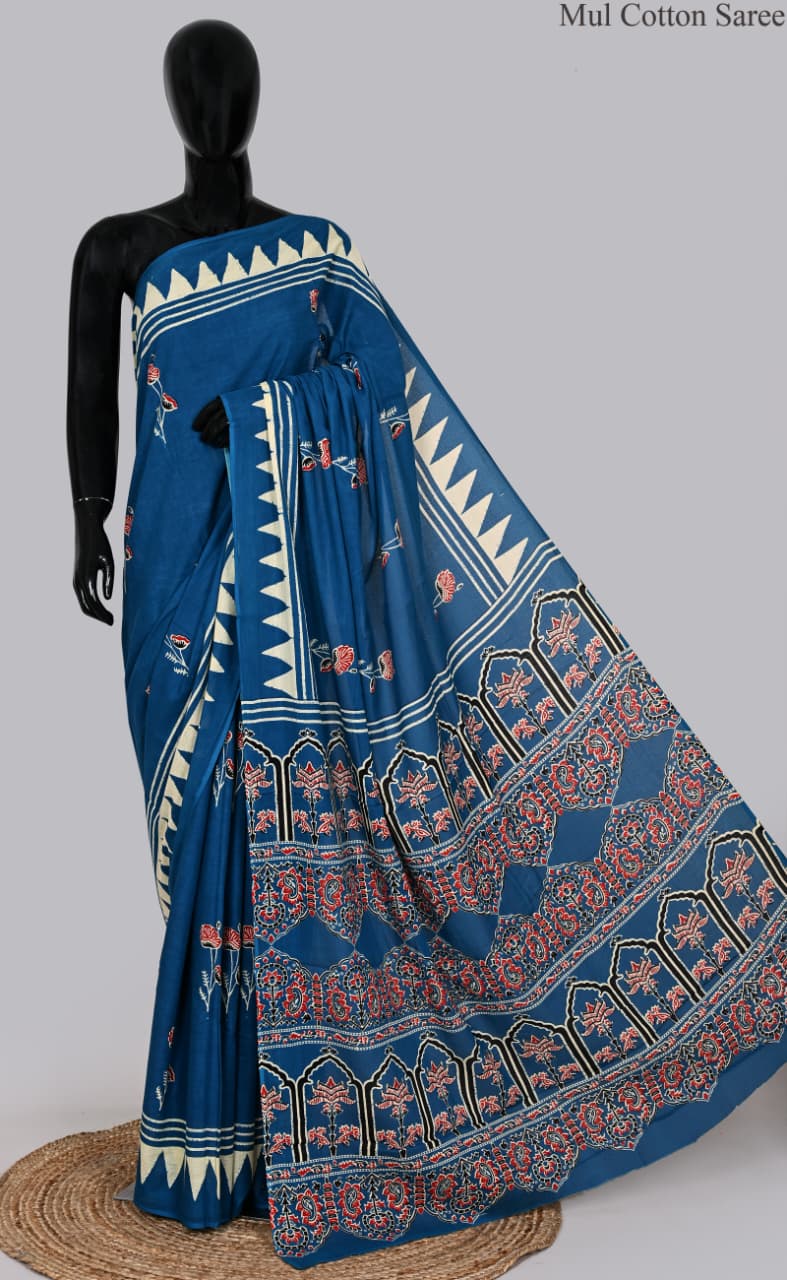 premium Traditional Mulmul CottonBeautiful Pure Soft Mulmul Cotton Sarees available*
Size: 6.30 mtr with blouse 