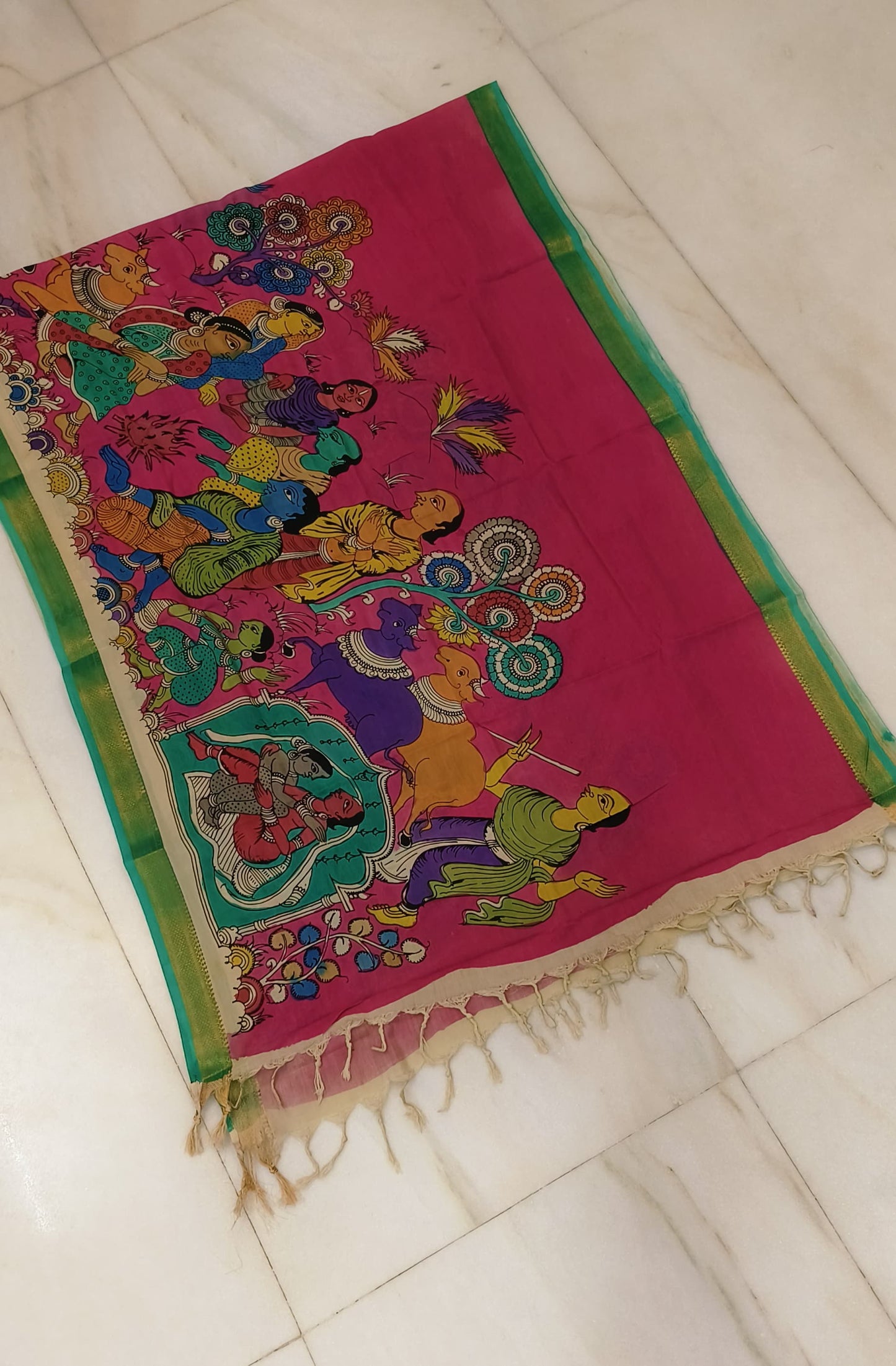 Namisha | mangalgiri cotton dupatta with kalamkari work