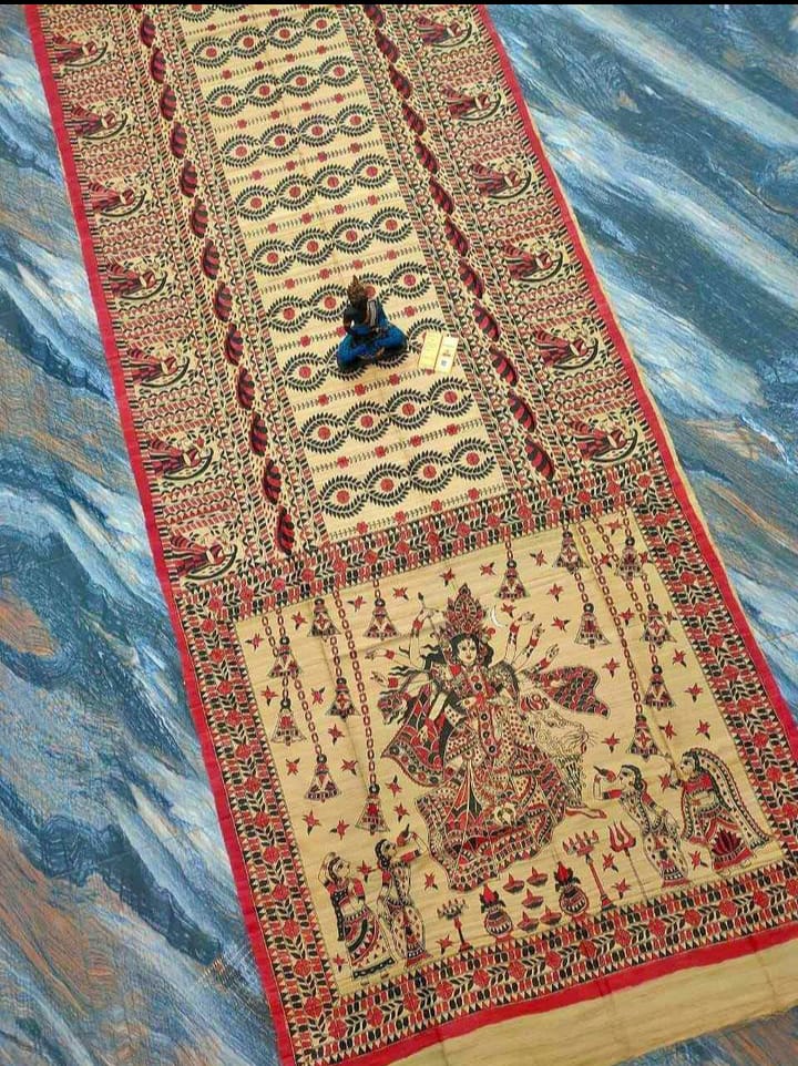 Hand painted madhubani on tussar