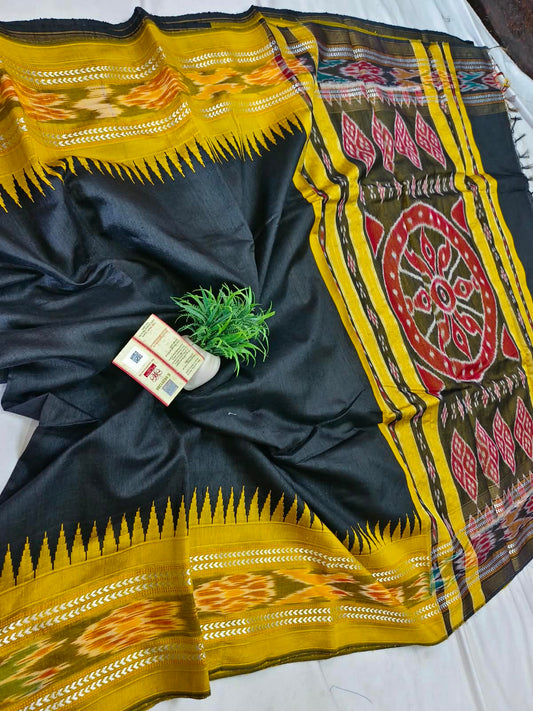 *Pure raw silk handloom Ikkat and vidarbha temple border saree with contrast blouse*
Pure raw silk saree
Silk mark certified
Handloom made
Best quality