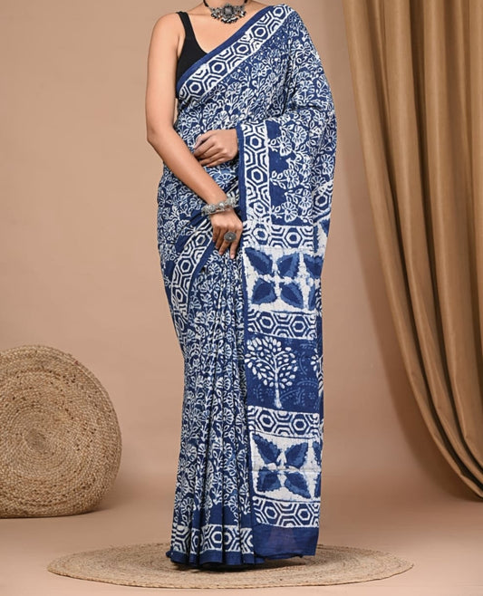 Marnavia | Mul Cotton Blockprint Saree