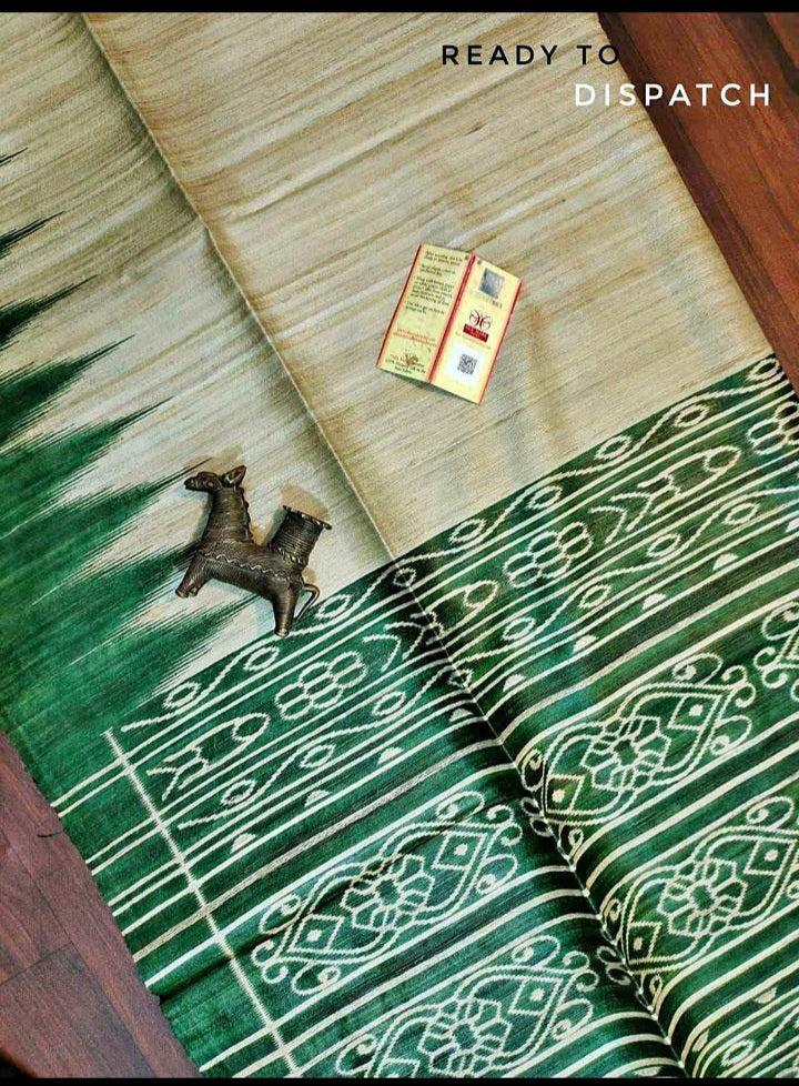 tussar gheecha screen printed saree with silk mark