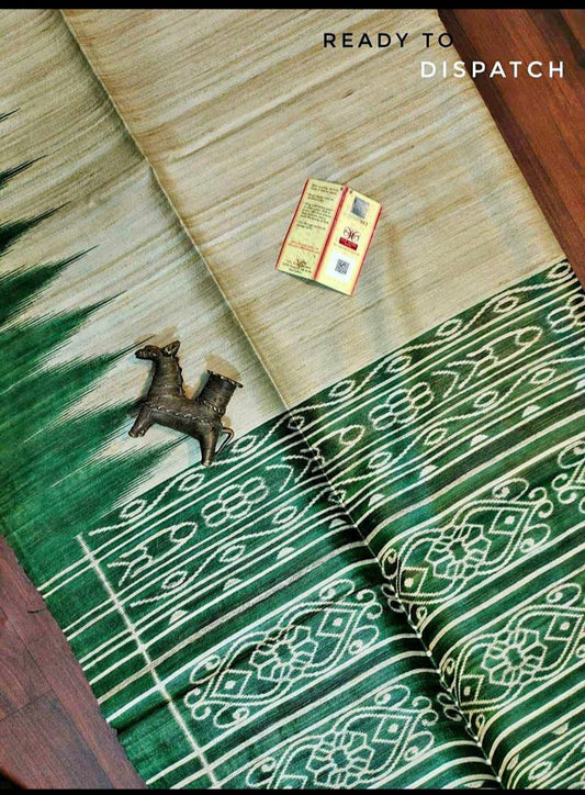 tussar gheecha screen printed saree with silk mark