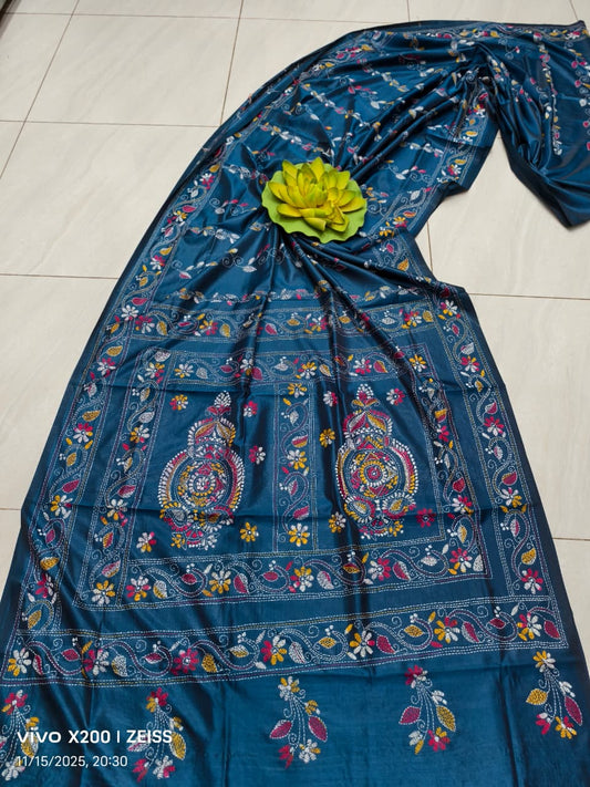 Kajalini |  Blended silk saree with Kantha Embroidery