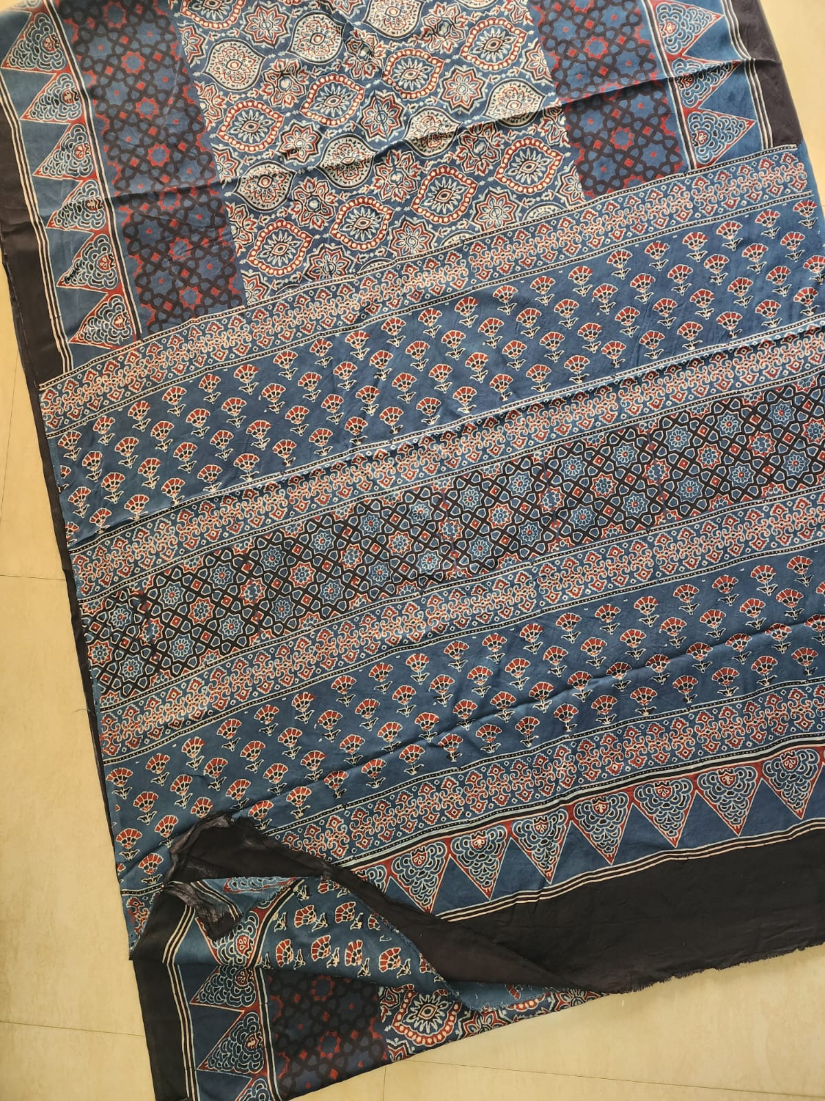 Modal sadi 
Ajrakh hand block print Saree Available....