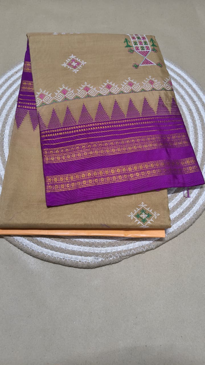 Material - Maserised cotton 
Border - Temple border, Chikki Paras
Saree Name -kasuti saree 
Pallu -Ilkal pallu top
Blouse -contrast
Saree length- 6.20