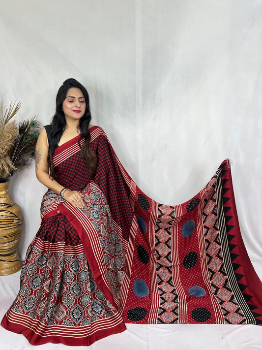 Aadhya | Ajrakh Saree on Modal Silk