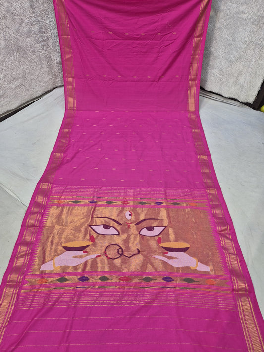 Handloom cotton paithani with narali border