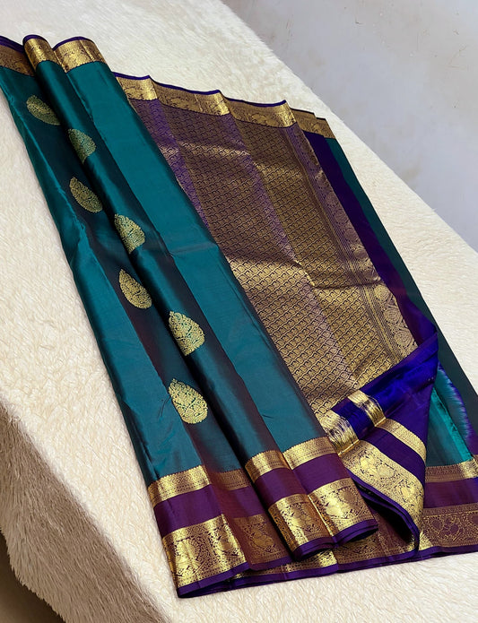 100% pure kanchipuram handwoven quality 1G gap border fancy buttas silk saree